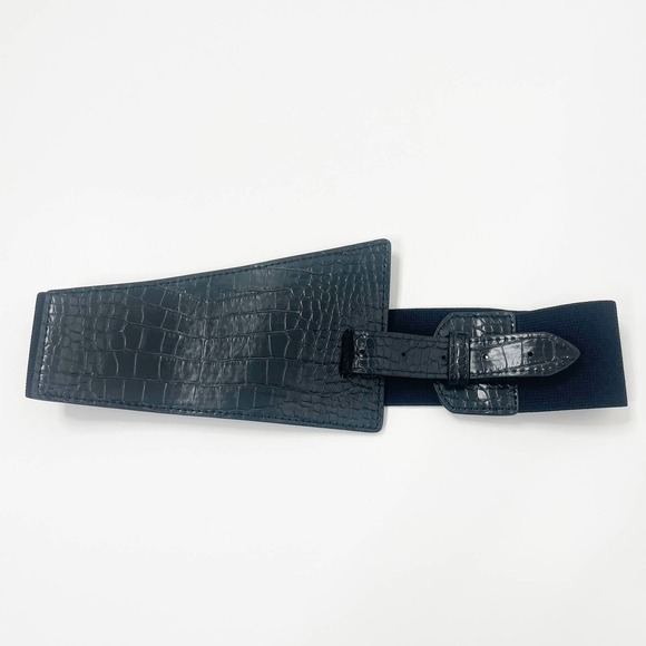 NWT Black Faux Vegan Leather Alligator Loop Corset Luxury Belt - Picture 10 of 13